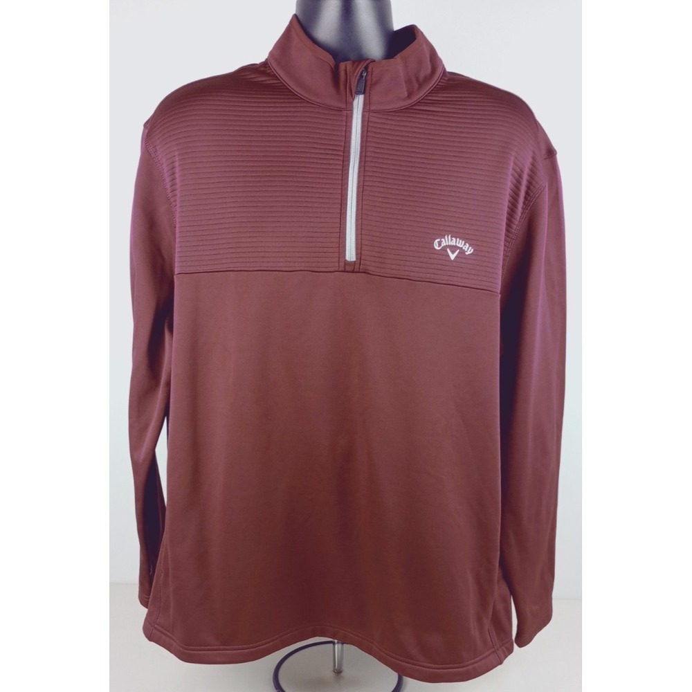 Callaway Men's XL Burgundy 1/4 Zip Mock Neck Pockets Long Sleeve Sweatshirt
